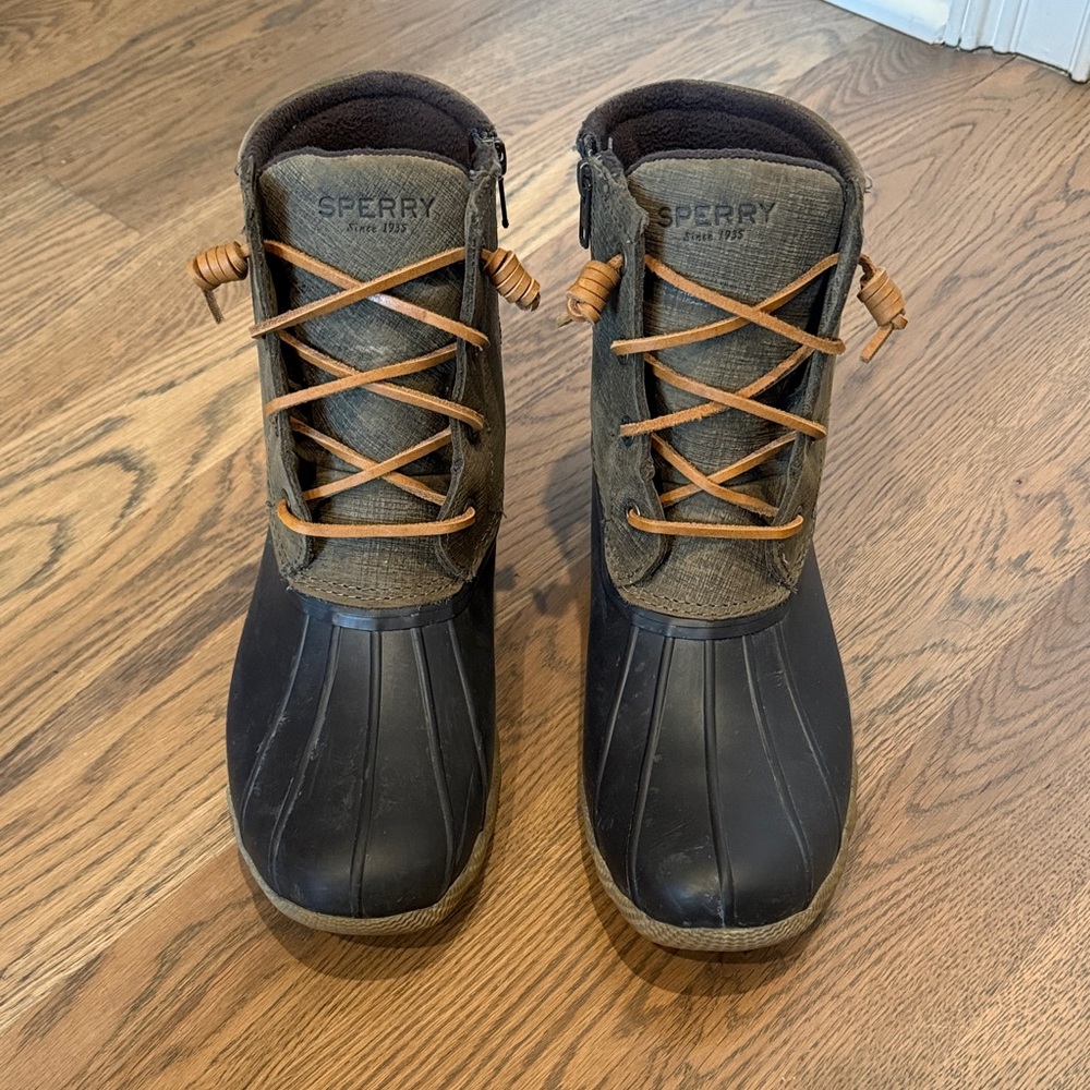 Sperry Green and Black Duck Boots